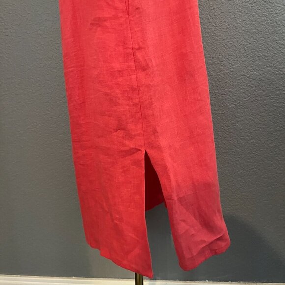 MAJE CUTOUT TWISTED BACK 100% LINEN MIDI BUTTON UP SHIRT DRESS in HIBISCUS  - 38 - Picture 15 of 15